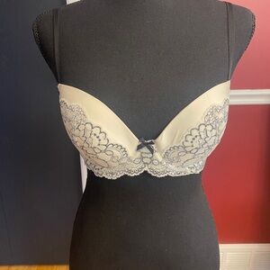 Victoria's Secret Lace Overlay Bra - Black and Cream